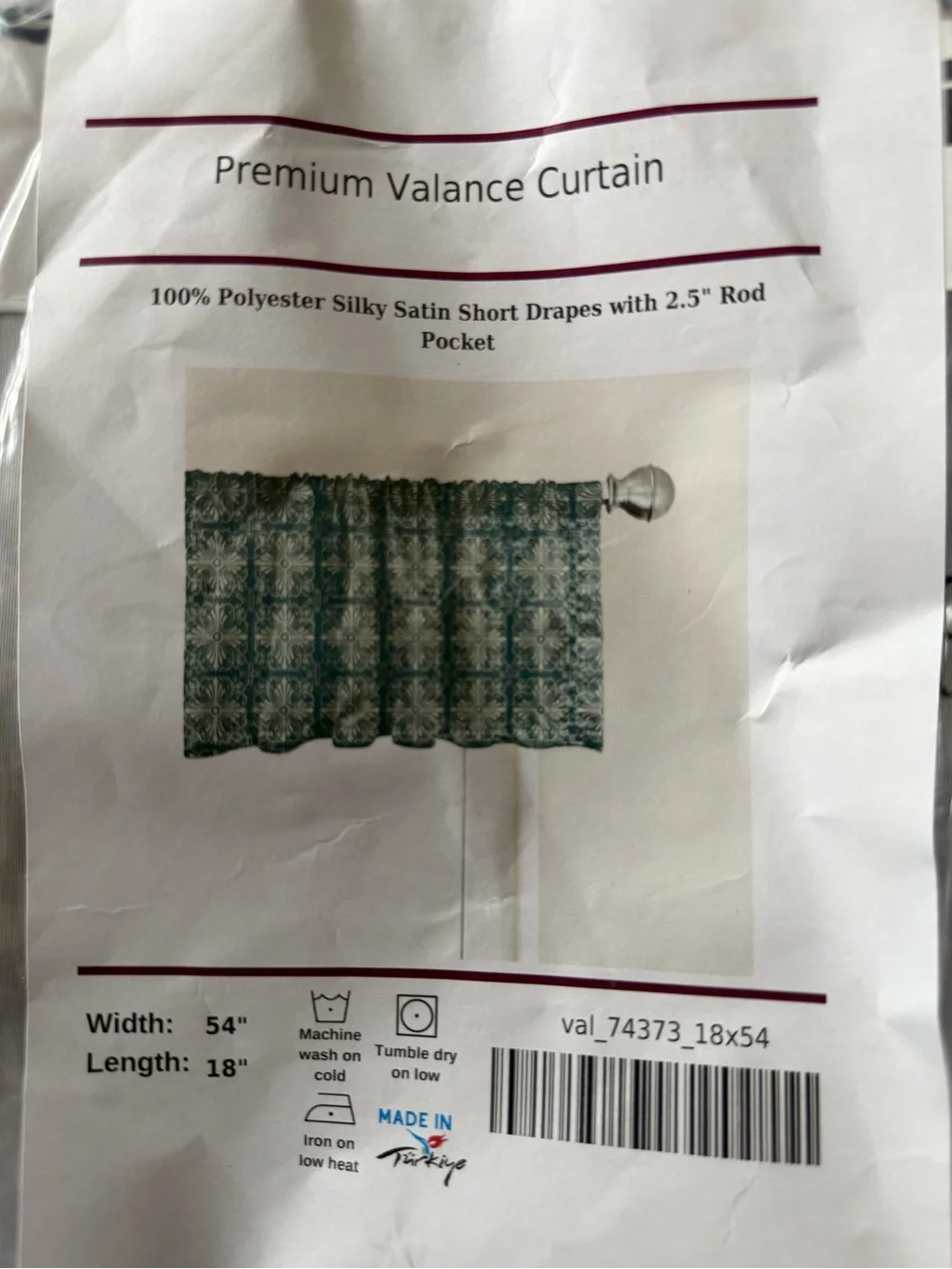 Premium Valance Curtain - Teal Pattern